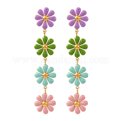 304ステンレススチールエナメルダングルスタッドピアス  花  ゴールドカラー  カラフル  62x12mm&nbsp;EJEW-K315-05G-02