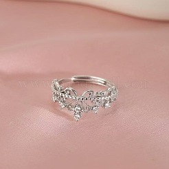 合金製ラインストーンカフオープンリング（女性用）  花  プラチナ  15~20mm&nbsp;WG50EF1-01