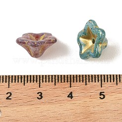 ペイントガラスビーズを焼く  ライン入り  ミックスカラー  ベルフラワー  13.5x13x7mm  穴：1.4mm&nbsp;DGLA-G004-01A