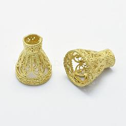 真鍮のビーズコーン  鉛フリー＆カドミウムフリー＆ニッケルフリー  花弁のない  フィリグリー  生（メッキなし）  17x15mm  穴：5~5.5mm  内径：12~13mm&nbsp;KK-K186-43C-RS