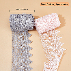18ヤード 6色刺繍レーストリムリボン  縫製工芸用  ミックスカラー  3-1/2インチ（90mm）  3ヤード/カラー&nbsp;OCOR-BC0001-57