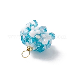 ガラスチャーム  花  ガラスシードビーズと真鍮ループ付き  多面カット  ライトスカイブルー  17.5x16mm  穴：2.3mm&nbsp;PALLOY-MZ00673-04
