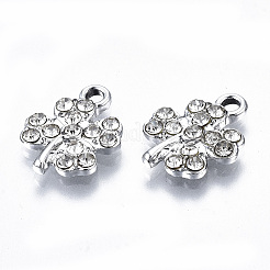 合金ペンダント  クリスタルラインストーン付き  カドミウムフリー＆鉛フリー  クローバー  プラチナ  15x12x2.5mm  穴：1.8mm&nbsp;X-PALLOY-T073-07P-RS