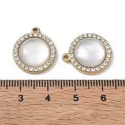 天然淡水シェルのペンダント  フラットラウンドいチャーム、304ステンレススチール製の金具とラインストーン付き  イオンプレーティング（ip）  長持ちメッキ  18.5x16.5x5mm  穴：1.4mm&nbsp;SA-CBA11D7-19A-G