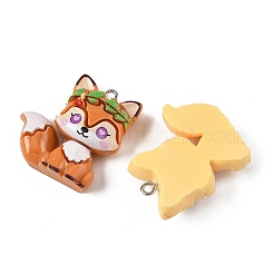 不透明樹脂ペンダント  キツネのチャーム  プラチナトーンの鉄ループ付き  ミックスカラー  29~30x27~27.5x9mm  穴：2mm&nbsp;RESI-G129-11