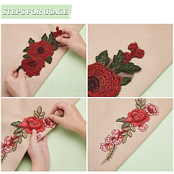 5 ペア 5 スタイルの 3D フラワーアップリケ  コンピュータ刺繍布をオーナメントアクセサリーに縫い付ける  レッド  220~310x100~135x0.8~4mm  1ペア/スタイル&nbsp;DIY-WR0003-83