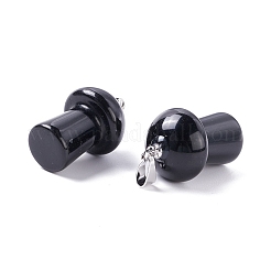 天然石オブシディアンペンダント  プラチナトーンの真鍮パーツ  キノコ  22~24x14~15mm  穴：2.4mm&nbsp;G-M380-B07-P