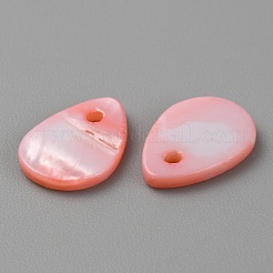 淡水貝殻染めペンダント  ティアドロップチャーム  ライトコーラル  13x9x1.5mm  穴：1.2mm&nbsp;LS-FIND-WH0421-06D