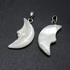 シェルペンダント  真鍮パーツ  ムーン  プラチナ  22~28x10~13x3~5mm  穴：2x5mm&nbsp;SSHEL-E564-14P