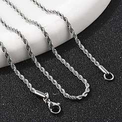変色しない304ステンレススチールロープチェーンネックレス  カニカン付き  ステンレス鋼色  17.7インチ（45cm）  2.3mm&nbsp;NJEW-F226-03P-03