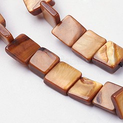 天然淡水シェルビーズ連売り  染め  正方形  サドルブラウン  9.5~10.5x9~10x3.5~4mm  穴：0.5mm  約39個/連  15.1インチ〜15.3インチ（38.5~39cm）&nbsp;BSHE-L036-26