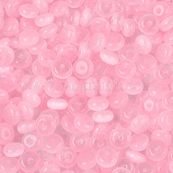 ガラスシードビーズ  模造キャットアイビーズ  ロンデル  ピンク  6x3mm  穴：1mm  約2500個/ポンド&nbsp;SEED-T007-17G