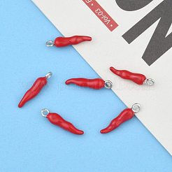真鍮製エナメルペンダント  豊饒の角  イタリアの角cornicello  プラチナ  レッド  20x5mm&nbsp;PALLOY-H003-1