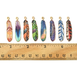 16個8スタイルアロイエナメルペンダント  ゴールドカラー  フェザーチャーム  ミックスカラー  38x8.5x1.5mm  穴：1.6mm  2個/スタイル&nbsp;FIND-FS0002-69