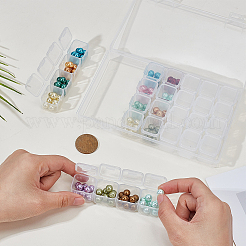 長方形ポリプロピレン（pp）ビーズ保管容器  蝶番を付けられたふたおよび28つのグリッドが付いている  各行には4つのグリッドがあります  ジュエリー小物用  透明  17.5x11x2.5cm&nbsp;CON-PA0001-05