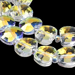 透明なガラスビーズを電気  りんご  多面カット  半分メッキ  ゴールド  7x10x5mm  穴：0.9mm  約49~50個/連  17.87~18.74''（45.4~47.6センチメートル）&nbsp;EGLA-H112-03HP-01