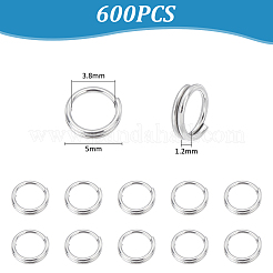304ステンレススチール製スプリットリング600個  ダブルループ丸カン  ステンレス鋼色  5x1.2mm  内径約3.8mm&nbsp;STAS-UN0062-77