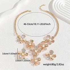 女性用フラワー合金クリスタルラインストーン＆プラスチックパールペンダントネックレス＆スタッドピアスセット  ゴールドカラー  ネックレス：460~530ミリメートル&nbsp;FS-WGF8FDA-01