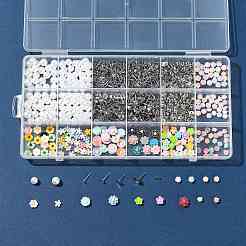 DIYイヤリング作成キット  304ステンレススチールスタッドピアス金具を含む  パール調樹脂カボション  ABSプラスチックパール調ラウンドビーズ  ミックスカラー  4~9.5x4~9x3.5~5.5mm&nbsp;DIY-FS0009-83