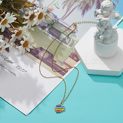 レインボーカラーの日本のシード編みハートペンダントネックレス、304ステンレススチールチェーン付き、女性用  カラフル  15.94インチ（40.5cm）&nbsp;NJEW-MZ00005