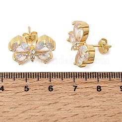 蝶のモチーフの真鍮製クリアキュービックジルコニアスタッドピアス（女性用）  ゴールドカラー  15x20mm&nbsp;EJEW-A162-02G