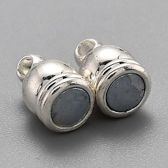ループ付き真鍮製マグネットクラスプ  カドミウムフリー＆鉛フリー  オーバル  銀  18x6mm  穴：1.6mm&nbsp;KK-O134-15S