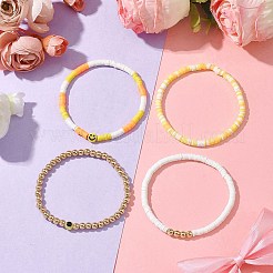 ナザールボンジュウと笑顔のポリマー粘土とプラスチックビーズのストレッチブレスレットセット4個  ミックスカラー  内径：2-1/8インチ（5.3cm）&nbsp;BJEW-JB10226