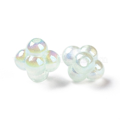 UVメッキレインボー虹色アクリルビーズ  グリッターパウダー付き  クロス  薄緑  17.5x18.5x15.5mm  穴：3mm&nbsp;OACR-C010-13D