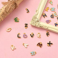26個26スタイルアロイエナメルペンダント  マットゴールドカラー  レターチャーム  ニッケルフリー  a～zの文字  10~11x6~10x1.5mm  穴：1.6mm  1個/スタイル&nbsp;ENAM-YW0002-94