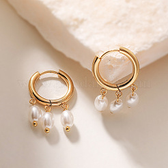 304ステンレススチールとイミテーションパールのシャンデリアピアス  ライス  ゴールドカラー  乳白色  29x3mm&nbsp;WGDECEE-01