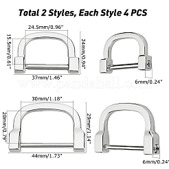 8スタイルの合金Dリング2個  バックル留め金  ウェビング用  ストラップバッグ  服飾材料  プラチナ  24x37x6mm  4pc&nbsp;FIND-WR0003-22P