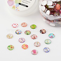 ガラスカボション  花柄プリント  半円/ドーム  ミックスカラー  12x4mm  約180~190個/箱&nbsp;GGLA-JP0002-01