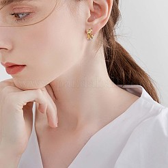 シェルパールCシェイプスタッドピアス、クリアキュービックジルコニア付き  430ステンレススチール製ハーフフープピアス（女性用）  ゴールドカラー  19x6mm&nbsp;JE948A