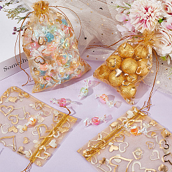 ハートプリントオーガンジーバッグ 80個 2スタイル  結婚披露宴のクリスマスのお菓子袋のためのジュエリーギフトメッシュポーチ  結婚式の好意バッグ  好意バッグ  ギフトバッグ  長方形  ゴールデンロッド  14~18x10~13cm  20個/スタイル&nbsp;OP-BBC0001-04B