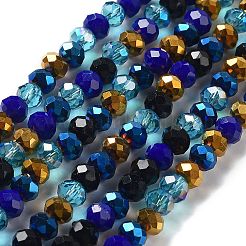 ガラスビーズ連売り  多面カット  ロンデル  ミディアムブルー  6x5mm  穴：1mm  約85~88個/連  16.1~16.5インチ（41~42cm）&nbsp;EGLA-A034-M6mm-36