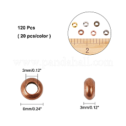真鍮ビーズ  ロンデル  ミックスカラー  6x3.6mm  穴：3mm  6色  20個/カラー  120個/箱&nbsp;KK-AR0001-24