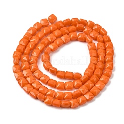 オペークガラスビーズ連売り  正方形  多面カット  ダークオレンジ  5.5~6x6x4~4.5mm  穴：1mm  約100個/連  22.44~22.56（57~57.3センチメートル）&nbsp;GLAA-L050-C18