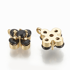 真鍮キュービックジルコニアチャーム  ニッケルフリー  18KGP本金メッキ  花  ブラック  10x7.5x4mm  穴：1mm&nbsp;ZIRC-Q002-152G-01