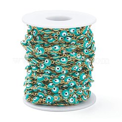 304ステンレススチールリンクチェーン  エナメルとスプールで  ハンダ付け  ダークターコイズ  リンク：11x6x3mm  32.8フィート（10m）/ロール&nbsp;CHS-L026-02G-01
