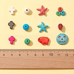 180個12スタイルの合成ターコイズビーズ  染め  混合図形  ミックスカラー  6~15x6~15x2.5~7mm  穴：1~1.5mm&nbsp;TURQ-FS0001-02