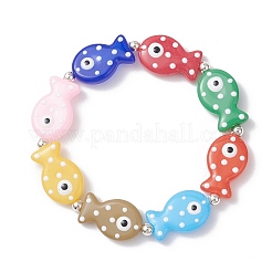 手作りのランプワークエナメル魚ビーズストレッチブレスレット（女性・男性用）  カラフル  内径：1-3/4インチ（4.5cm）&nbsp;BJEW-TA00685