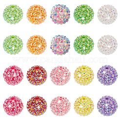 20個 10色 ABカラーメッキアクリルラインストーンビーズ  ベリービーズ  ラウンド  ミックスカラー  20x17.5~18mm  穴：2.5~3mm  2個/カラー&nbsp;OACR-PH0004-01