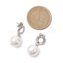 シェルパールダングルスタッドピアス  ラウンド  304ステンレススチールイヤリング金具付き  ステンレス鋼色  27x12mm&nbsp;EJEW-JE06867