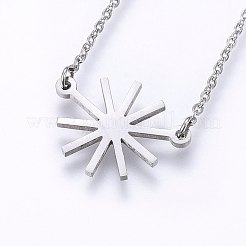 変色しにくい304ステンレススチール製ジュエリーセット  スタッドピアスとペンダントネックレス  花  ステンレス鋼色  ネックレス：18.9インチ（48cm）  スタッドピアス：11x1.2mm  ピン：0.8mm&nbsp;SJEW-O090-22P