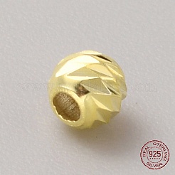 スターリングシルバービーズ  溝付き丸  ゴールドカラー  3x2.5mm  穴：1.2mm&nbsp;STER-WH0019-08B-G