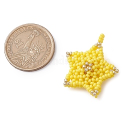 ビーズの星のチャーム  ガラスシードビーズペンダント  きいろ  32.5x28.5x12mm  穴：2.5mm&nbsp;PALLOY-MZ00451-01