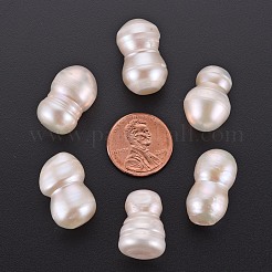 ナチュラルケシパールビーズ  養殖淡水パール  穴なし/ドリルなし  ヒョウタン  貝殻色  18~25x12~14mm&nbsp;PEAR-N020-O01
