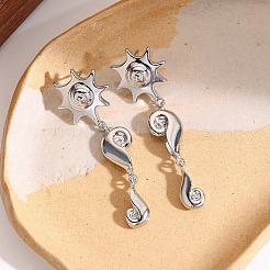 女性用合金スタッドダングルイヤリング  巻貝の形をした太陽  プラチナ  66mm&nbsp;FS-WGD33F1-03