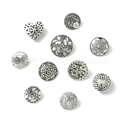 50種類のスタイルの合金シャンクボタン10個  混合図形  アンティークシルバー  17~22.5x7~9mm  穴：2~3mm  5個/スタイル&nbsp;BUTT-CJ0001-09