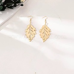 女性用合金製中空リーフ型ドロップピアス＆ペンダントネックレスセット  ゴールドカラー  ネックレス：15.75インチ（40cm）  ピアス：85x34mm&nbsp;WGD16DB-01